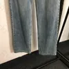 Cuffed High midja jeans Kvinnor broderi Letterbälte denim byxor designer lösa breda benbyxor