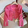 Frauenjacken Frauen Frühling Herbst Rose Blazer Jacke Metall Knöpfe grobe Tweed Anzüge Mantel hohe Taille ol Strickjacken Langarmernte Tops