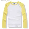 Men's T-Shirts Fall/Winter 2023 Long sleeved mens contrasting color round neck cotton casual slim fit raglan T-shirtQ240426