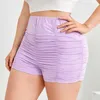 Shorts pour femmes Plus taille élastique taille sexy Summer décontracté shorts ruchés pour femmes solides violets hauts courts à cycle serré pour femmes 6xll2404