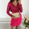 Casual Dresses Elegant Waist-cinching Dress Autumn Sequin Faux Fur Mini For Women Low-cut V Neck Sheath Slim Fit