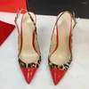 Chaussures habillées Doris Fanny Black Leopard Femmes Pointe Toe Red High Heel Slingback Pumps Sexy Stilettos Party