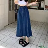 Skirts Korean Style Denim Long Skirt Autumn 2024 A Line High Waist Midi Women Blue Elegant Chic Patchwork Striped Winter