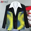 Męskie garnitury pfhq kontrast kolor patchwork dżinsowe kurtki sprayowe drukowane design kreatywność przystojna męska blezery lato 21Z4506