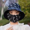 Breda randen hattar jordbrukshatt trendig växt tryckt med mask solskydd anti-uv bokstäver hink unisex