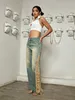 Y2K Women Fashion Fashione Scepped Jeans Trendy Vintage Tint Pocket High Drivery Gamba Drive Denim Streetwear 240425