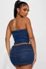 Work Dresses WUHE Denim Women Set Zipper Front Strapless Crop Top And High Side Bodycon Mini Skirt 2024 Summer Jean Two 2 Piece Outfit