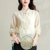 Blusas femininas Camisas de cetim Bordado de verão estilo chinês de mangas compridas LONAS MULHERES VINTAGEM Tops Roupas de moda ycmyunyan