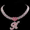 Stands New Fashion Pink Cuban Chain Micro Water Diamond Shop Bouth Courbe Courbe Collier Pendant 14 mm