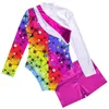 Clothing Sets Kids Girls Ballet Dance Sports Gymnastics Workout Outfits Long Sleeve Printed Leotard With Metallic Shorts Costumes