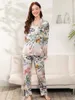 Styl sutowy w stylu sut w rozmiarze Plus S-3xl Women Slpwear Viscose Długie wydrukowane kardigan garniturek Pajama Pour Femme odzież domowa Y240426