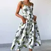 기본 캐주얼 드레스 여름 섹시한 서스펜더 여성 인쇄 민소매 V- 넥 버튼 오픈 백 포켓 드레스 모래 미디 멍청이 페미니노 휴일 4xl