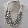 Pendant Necklaces Z13235 4row 20" 14mm Gray Coin Faceted Crystal White Baroque Freshwater Pearl Necklace Custom Jewelry