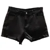 Jeans femininos urior preto largo shorts mulheres verão solto cintura grande cintura irregular esfarrapada calça jeans casual