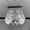 Kvinnors shorts koreanska vintage blå sexig rippade jeans för kvinnor lapptäcke a-line hög midja denim ultra shorts y240425