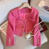 Frauenjacken Frauen Frühling Herbst Rose Blazer Jacke Metall Knöpfe grobe Tweed Anzüge Mantel hohe Taille ol Strickjacken Langarmernte Tops