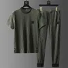 Summer Ice Silk Casual Sports Sports Mens Planta fina calça de camiseta fina de duas peças Tracksuit respirável de alta qualidade 240415