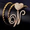 Strands Hip Hop Bling crystal A-Z curve letter heart-shaped pendant necklace suitable for women men beginners CZ Cuban Link necklace jewelry 240424
