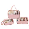 New Transparent Makeup Wash Bag Portable Pu Bath Bag Waterproof Large Capacity Storage Bag Pvc Splicing Cosmetic Bag