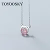 Wisiorki S925 Silver Kitten Strawberry Crystal wisid Naszyjnik Różowy łańcuch zwierząt dla kobiet biżuteria modowa