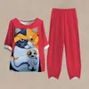 Women's Two Piece Pants Womens 2 Piece Set 3D Panda Printed Abstract Graphics Short-slved T-shirt Two-piece Suit Female Outfits Ladies Tracksuit Y240426