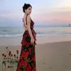 Robes décontractées Vacation en mer Robe rose rétro Élégante Backless Convient pour Sanya Travel Wear Match Po Beautiful