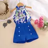 Clothing Sets Girls Summer Two Piece Outfit Multi Color Flower Printed Tops And Shorts Suitable For Friends Gathering Wear