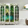 Rideaux de douche décoration de salle de bain rideau de douche paysage des fleurs rétro à l'extérieur de la fenêtre Imprimer des rideaux de douche imperméables