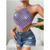 Tanks pour femmes Camis Femmes brillants strass halter tops femmes y manches sans manches club de fête de soirée