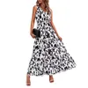 Casual jurken elastische hoge taille jurk bloemenprint v nek maxi voor vrouwen a-line vakantie sundress met strandvakantie