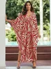 Robes de taille plus zébra Stripe Straight V Neck Robe pour femmes 2024 Automne Batwing manche en tenue confortable Robe Maxi Q1591