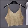 Camisoles Tanks Sparkling Sequins Half Waist Rendre Knitwear Hollowout est y condole Top Streetwear Cropped Woman Tops Summer 230508 DH49Q