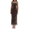 Vestidos casuais kimydreama mulheres elegantes vintage spaghetti tira maxi vestido plissout floral tule bodycon longa festa sexy