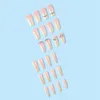 Faux Nails 24 PCS Ballerine moyenne brillante Presse sur le style français rose faux avec stratone brillant artificiel réutilisable