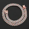 Strängar isade ut Square Miami Cuban Link Chain Halsband för Mens Micro Paled CZ Stone Rose Gold Colorful Hip Hop Jewelry 16 240424