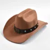 Breda brimhattar hink hattar nya vintage western cowboy hatt för herrkvinnor rulla grim lady cowgirl jazzhatt med läder cloche kyrka sombrero hombre kepsar y240425