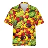 Camisas casuais masculinas 3D Impresso Pineapple Watermelon Hawaiian Cirtle Men Tropical Fruit Pattern Summer Aloha camisa botão para baixo blusa de manga curta 240424