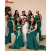 Dubai Arabic Plus Size Dark Green Mermaid Bridesmaid Dresses Spaghetti Straps Pärlade spets Applique Sweep Train Custom Made Gown 2024