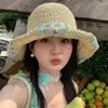 Cappelli larghi brim coreani dolce fiore estate captono paglia da donna grande spiaggia di spiaggia del sole pescatore di pescatori per il tempo libero