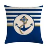 Pillow Sea Blue Compass Printed Cover Anchor Pattern Marine Ship Throw Case Decorative Pillowcase Cojines Almofadas H766