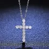 Sier 925 Sterling hanger Mosang Diamond ketting dames mode grote kruisgeometrie sier hanglank kraagketen