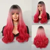 Pela longa peruca rosa Cabelo curativo