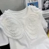 Bluz Camicie Nomikuma Şık Tatlı 3d Çiçekler Donna Başına 2022 Primavera Estate Manica Corta Grafik Üst Camicia Coreana Ocollo Causale