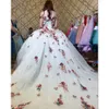 Pailletten quinceanera borduurwerk van jurken 3d de bloemenschouderglitter lange zoete 16 jurk voor meisjes tule prom speciale ocn -jurken 2024
