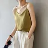 女性用タンクエレガントなVネックサテンキャミソール薄いストラップノースリーブベスト2024夏コレクション