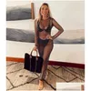 Kadın Mayo Tatil Bikini Rhinestone Er-up Plaj Elbise İnci Dekorasyonlu Uzun Kollu Mesh Sheer Havuz Partisi Damlası Dhs4g