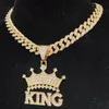 Men Hip Hop Crown met King Pendant Necklace 13mm Crystal Cubaanse ketting Hiphop Iced Out Bling kettingen Fashion charme sieraden 240410