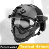 Safety Tactical Helmet with Steel Mesh Mask + Eye Protection Goggles FAST Type Airsoft Painball CS Game Field Full Face Cover Helmets