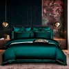 Sets geborduurd diep groen blauw dekbedovertrek Premium zachte Egyptische katoenen beddengoed set dubbele koningin king 4/6pcs bed bladkussencases