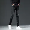 Brand Trendy Autumn e Winter Black Jeans Mens Slim Fit Pantaloni elastici piccoli